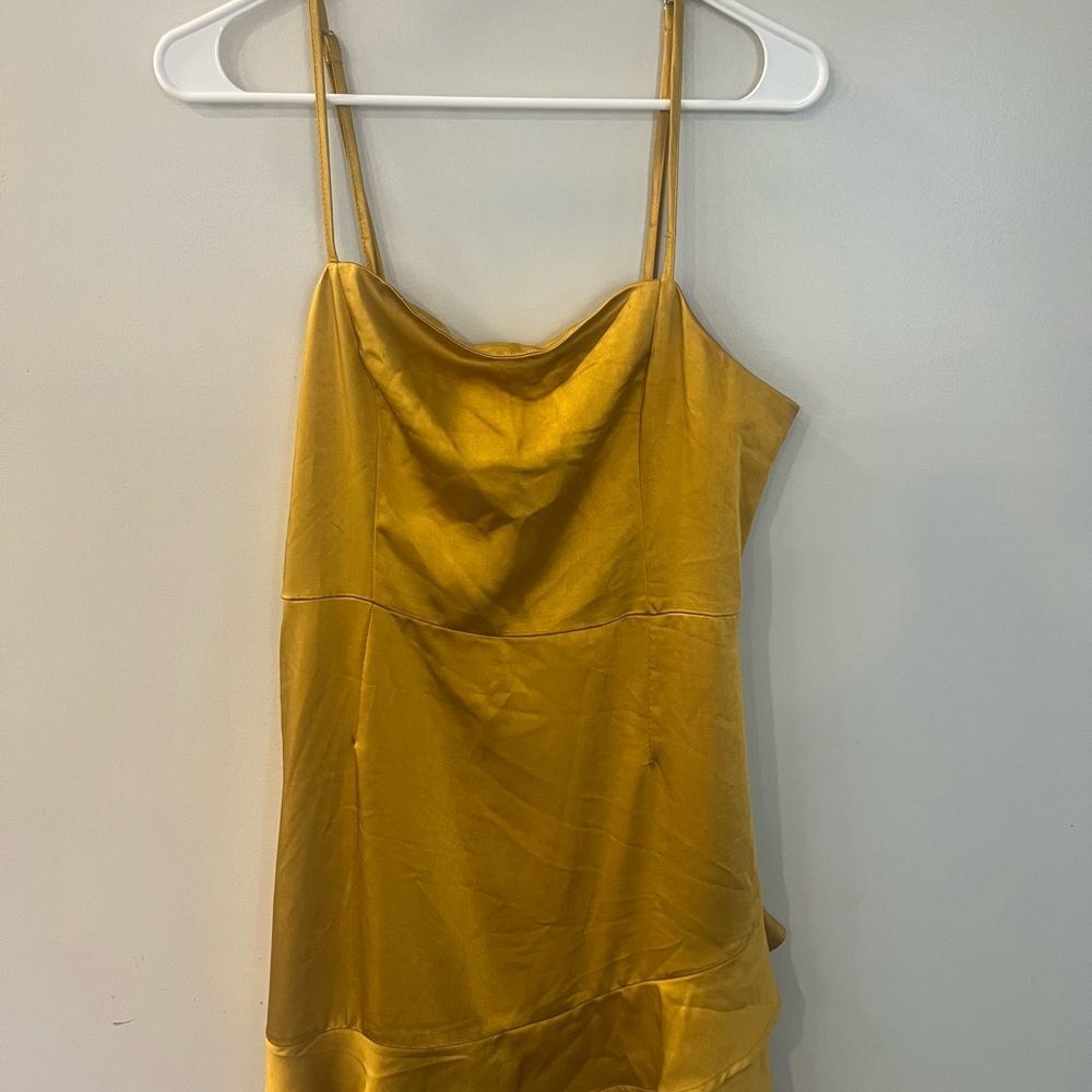 Lulu's Mustard Yellow Satin Mini Slip Dress